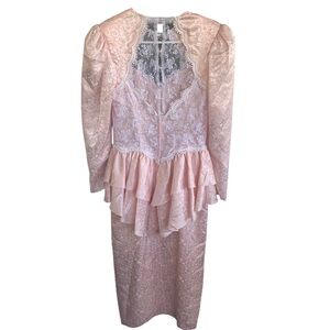 Vintage Scott McClintock Pink Lace Dress Prarie Wedding Prom Dance Size 6